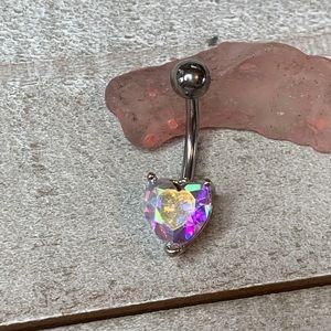 AB GEM HEART BELLY BUTTON NAVEL RING SURGICAL STEEL NEW 14 GAUGE NON DANGLE